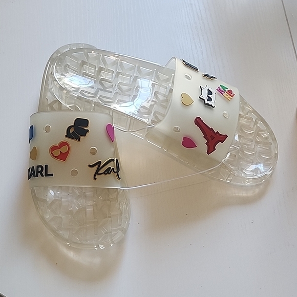 Karl Lagerfeld Clear Slide Sandals w/Multicolor Accents, Super Comfy Fashion - Picture 9 of 9